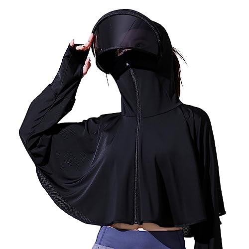 behound Ice Silk - Felpa con cappuccio, protezione UV, con visiera, colore: nero, taglia unica