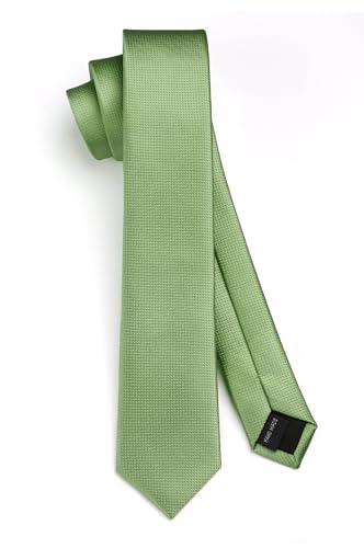 HISDERN Sage Green Tie Skinny Ties Slim Silk Necktie For Men Solid Classic Neckties for Wedding Party Business (6cm)