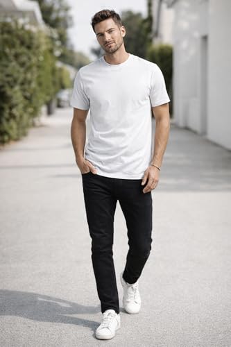Image of Mens T Shirt Premium Cotton Slim Fit Crew Neck Short Sleeve Casual Basic Tee Soft Breathable Everyday Essential