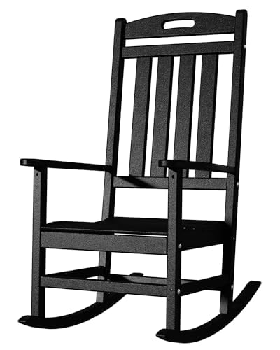 Outdoor Rocking Chair, All-Weather Resistant Poly Lumber Rocker Chair Outdoor, High Back Plastic Patio Rocking Chairs for Outside Porch Rocker Garden Lawn, Black