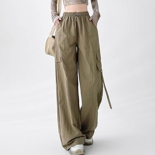 Parachute Pants for Women Wide Leg Cargo Pants Y2K Streetwear Casual Elastic Waist Hiking Trousers with Pockets2