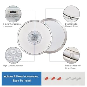 DLLT Flush Mount LED Ceiling Light: 13 Inch 5CCT (3000K-6000K) & Dimmable Ceiling Light Fixtures for Bedroom Hallway - 24W Modern Brushed Nickel Super Bright Kitchen Lighting Fixtures Ceiling — photo 6 of 6