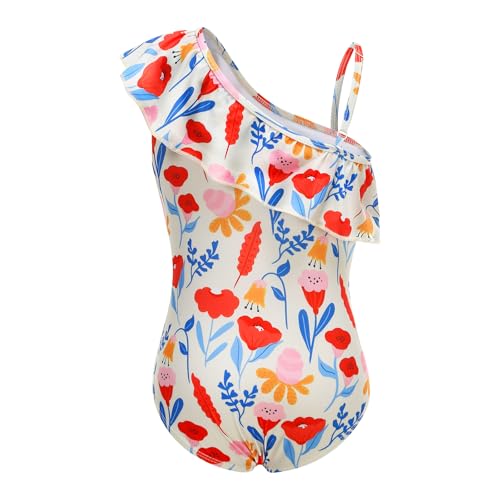 Girls One Piece Swimsuits One Shoulder Ruffle Bathing Suit Swimwear for Summer Hawaiian Runs Large Size Down for Fit2