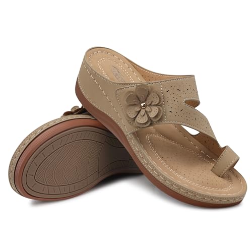SHIBEVER Women’s Wedge Sandals Size 8 Nude Summer Casual
