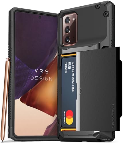 VRS DESIGN Damda Glide Pro Phone Case for Galaxy Note 20, with [4 Cards] [Semi Auto] Premium Sturdy Credit Card Slot Wallet for Samsung Galaxy Note 20 5G 6.7 inch(2020) Logo Black