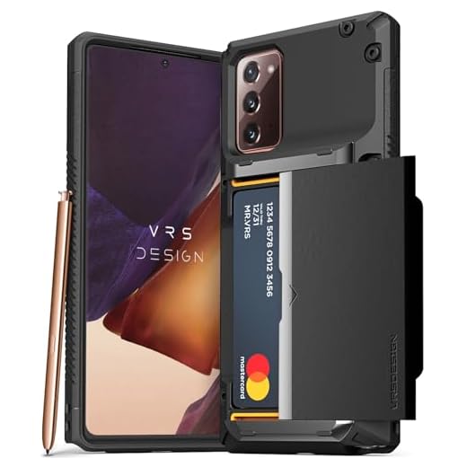 VRS DESIGN Damda Glide Pro Phone Case for Galaxy Note 20, with [4 Cards] [Semi Auto] Premium Sturdy Credit Card Slot Wallet for Samsung Galaxy Note 20 5G 6.7 inch(2020) Logo Black