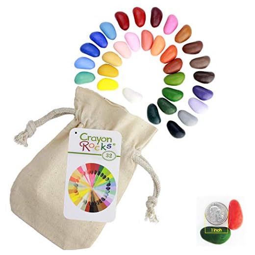 Crayon rocks - Giftfria barn Soya vaxkritor [stimulera pennhandtag] - Hållbar krita i en muslinväska - 32 naturliga vaxbara färger - rita på papper och tyg