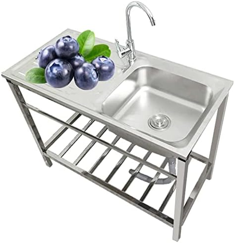 30 Inch Silver Freestanding Kitchen Sink - Stainless Steel Single Bowl Sinks for Indoor Outdoor, Utility Laundry Washing Hand Basin w/Workbench & Faucet, Heavy Duty Sink