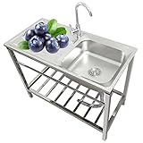 30 Inch Silver Freestanding Kitchen Sink - Stainless Steel Single Bowl Sinks for Indoor Outdoor, Uti