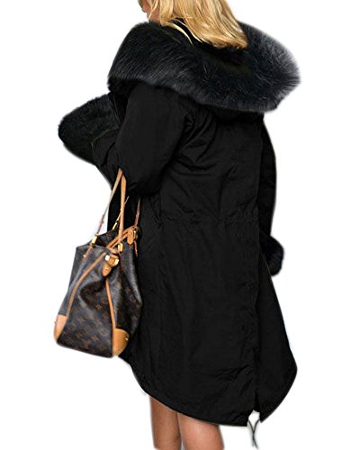 Aofur Womens Hooded Faux Fur Lined Warm Coats Parkas Anoraks Outwear Winter Long Jackets (Large, Black_Black Fur) #TOP1