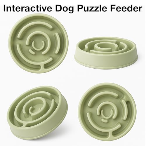 Image of Slow Feeder Bowl | Round Maze Food Bowl for Dogs and Cats | Anti Choking Puzzle Bowl | Anti Slip Interactive Feeding Dish | Durable & Easy to Clean | Anti Bloat and Aids Digestion (Green)