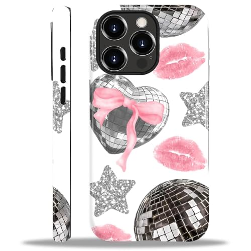 NONMY Magnetic for iPhone 14 Pro Case [Compatible with Magsafe] 2 in 1 Dual Layer Hard Shell Silicone Shockproof Cover,X Coquette Stars Bows Lips