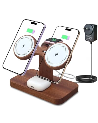 Station de charge double en bois pour organiser vos câbles iPhone et AirPod Pro
