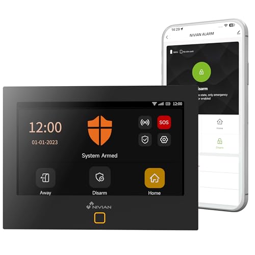 Sistema de Alarma WiFi + gsm Nivian NVS-TOUCHALARM-W | Seguridad para Hogar y Negocio | Alarma Inteligente con App, SMS, Llamadas, Sensor de Presencia y Apertura, Sirena Exterior