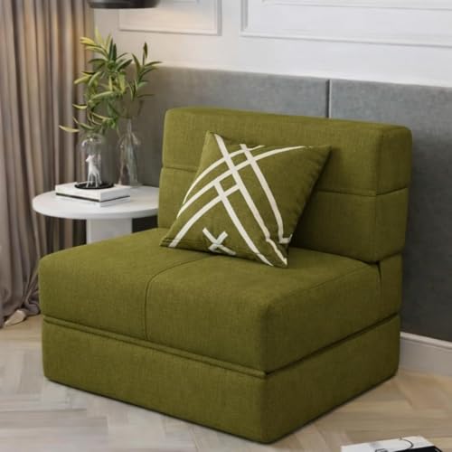 Image of Foldable One Seater Sofa Bed 3 x 6 Ft Jute Fabric Washable Cover Convertible Sofa Bed for Living Room & Office, Guest Room (Finish Color - Green - Pre-Assembled)