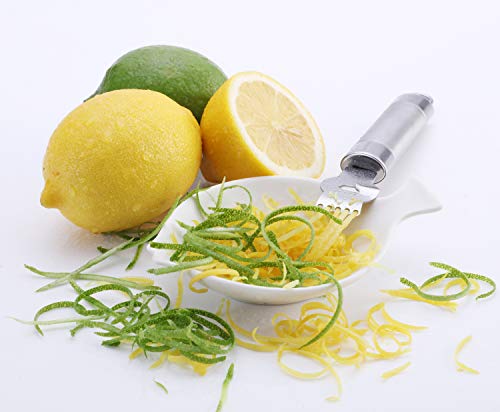 Yueshico Lemon Zester Grater - Stainless Steel Lemon Twist Tool with Channel Knife and Hanging Loop, Orange Citrus Kitchen Peeler Tool