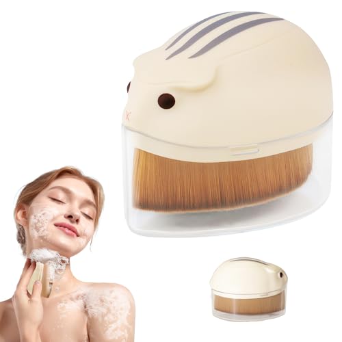 Spazzola per Pulizia del Viso, Setole Morbide per Pulizia Profonda & Applicazione del Trucco, Design Carino a Forma di Topo, Esfoliazione Delicata, Adatta per Pelli Sensibili(Beige)