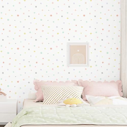EPPKILY Cute Geometric Peel and Stick Wallpaper for Walls Home 17.5"x102" Polka Dot Wallpaper Modern for Bedroom Nursery Self Adhesive Removable Contact Paper for Cabinets Countertops Dollhouse Decor