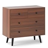 IFANNY 4 Drawer Dresser, Modern Chest of Drawers with Metal Handles, Wood Dressers & Chests, Small Drawers for Small Spaces, Dresser Organizer for Living Room, Nursery Room (Walnut)