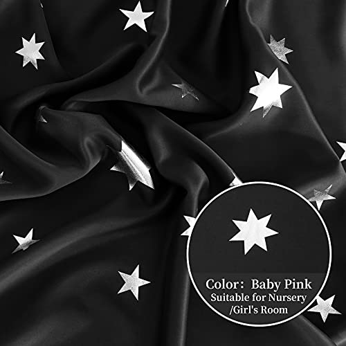 Anjee Black Blackout Curtains With Silver Star Print For Kids Room, Grommet Top Thermal Insulated Window Curtains 2 Panels W52 X L63 Inches, Black #TOP3