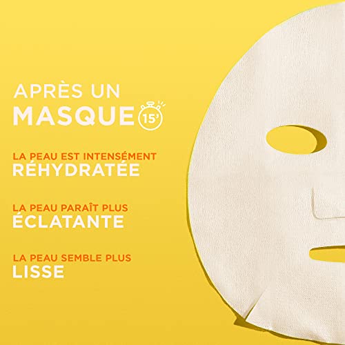 Garnier - Masque Tissu Hydratant - Booster d'Eclat - Enrichi en Vitamine C et Acide Hyaluronique - Formule Vegan - Pour les Peaux Ternes et Fatiguées - 28 g