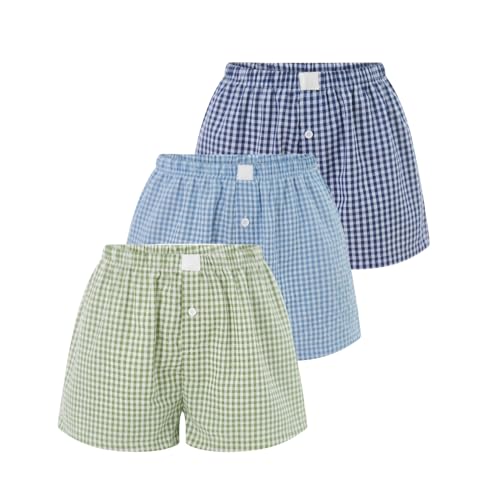 Image of Womens Y2k Plaid Shorts Women Cute Lounge Pajama Sleep Comfy & Casual Gingham PJ Boxer Shorts