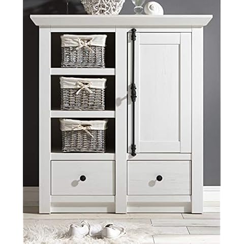 GuenstigEinrichten Garderobenkommode | Kommode Hooge in Pinie weiß Landhaus Sideboard 105 x 115 cm Cover