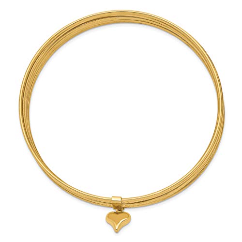 IceCarats 14K Solid Yellow Gold Dangling Heart Love Set of 7 Slip On Bangle Bracelet2