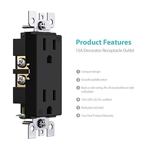 Webang Decorator Electrical Wall Outlet Black, Tamper-Resistant Duplex Receptacle, Residential Grade, 3-Wire, Self-Grounding, 2-Pole, 15A 125V, Etl Listed, 20 Pack Wall Plates Included #TOP3