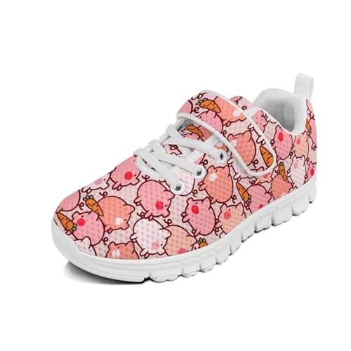 Little Kid Boys Girls Tennis Shoes Kids Slip on Running Sneakers Wide Casual Barefoot Shoes Pink Pig Pattern（White Sole）