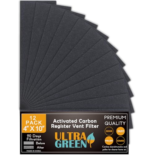 Carbon Filter 4 x 10 Inch Activated Charcoal Air Vent Filters Premium Floor AC Pre-Filter Work in Indoor Home Purifier, Air Conditioner 4" x 10" (12 Black) -  ULTRA GREEN VENT FILTER 4x10, vent filter 4"x10"