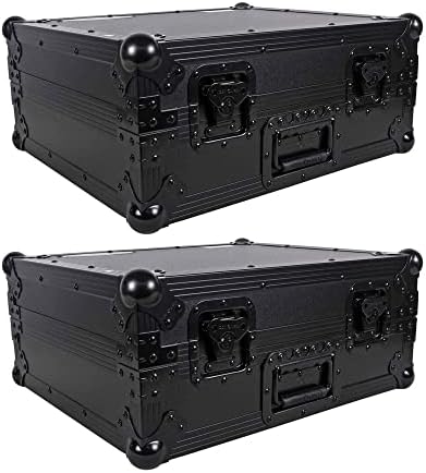 Odyssey Case FZ1200BL High Quality Technics Style Turntable Storage Cases for Numark and Stanton Mixers with Handle, Black (2 Pack)