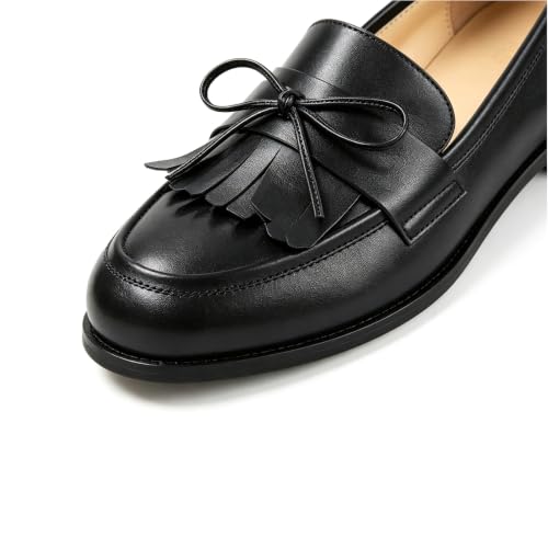 Image of LEMUTISME Women Tassel Bow Penny Loafers Slip On Low Flat Heel Dress Shoes