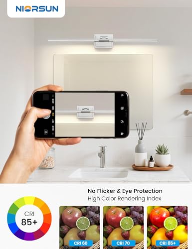 Image of NIORSUN 39.4 Inch Modern Bathroom Light Fixture, 34W 5CCT Dimmable LED Chrome Bathroom Vanity Lights Over Mirror, Vanity Lights for Bathrooms Restroom Mirror
