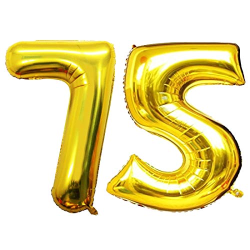 Image of Atpata Funky 75 Number Golden Foil Balloon 16 inch Size Birthday Decoration Items | Happy Birthday Decoration Kit | 75th Year Birthday Party Anniversary Wedding Decorations