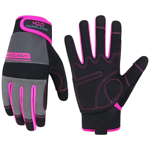 HANDLANDY Gants de travail utilitaires pour homme et femme, gants de mécanicien et de sécurité, gants d’écran tactile, gants de jardin flexibles et...