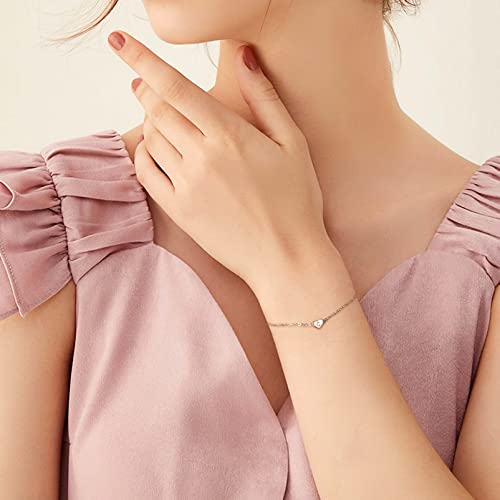 Sterling Silver Initial Heart Letter T Bracelets Silver Bracelets 18K White Gold Plated Dainty Bracelet Jewelry Women Teen Couples Girlfriend #TOP1