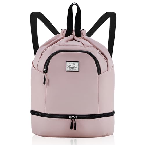 Image of Kamo Drawstring Backpack Bag - Sport Swimming Yoga Backpack with Shoe Compartment, Two Water Bottle Holder for Men Women Large String Backpack Athletic Sackpack for Travel