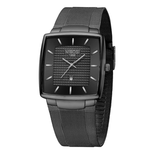 NIBOSI Montre-bracelet pour homme, montres-bracelets pour hommes, luxueuse, militaire, étanche, quartz analogique, carrée, montre-bracelet pour hommes avec...