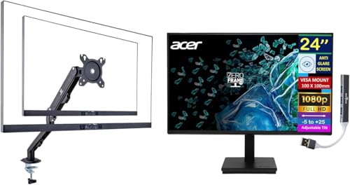 Image of Acer Vero V7 V247 Gbmipx 24 inch FHD IPS Monitor with 4ms Response Time, Anti-Glare, VESA Mount (100 x 100mm), VGA, HDMI & Black Color (UM.QV7AA.G05) with DKZ Hub & ErgoFlexy Single Monitor Mount