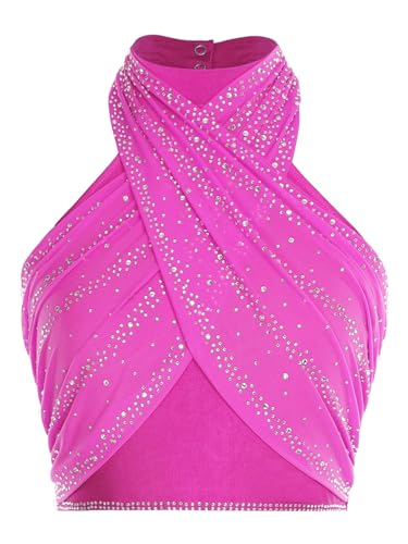 Ensemble danse latine rose vif costume deux pièces fluide - 6