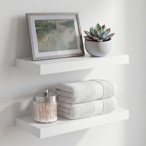 Homeforia White Floating Shelves 16 inch (Set of 2) Solid Wood