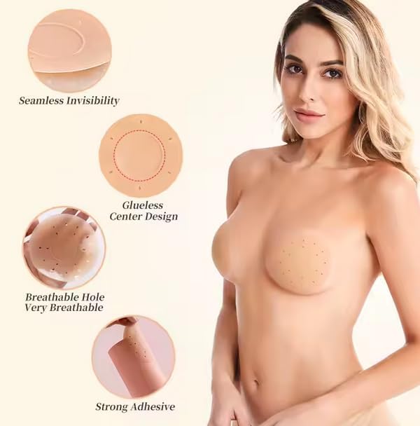 NEXT GEN 2.0! Adhesive Nipple Covers No Stick Center + Perforation Breast Petals in Nude Cream Color Fits Size A-D - Image 3