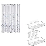 Lagute SnapHook Shower Curtain & 3-Pack Shower Caddy Bundle