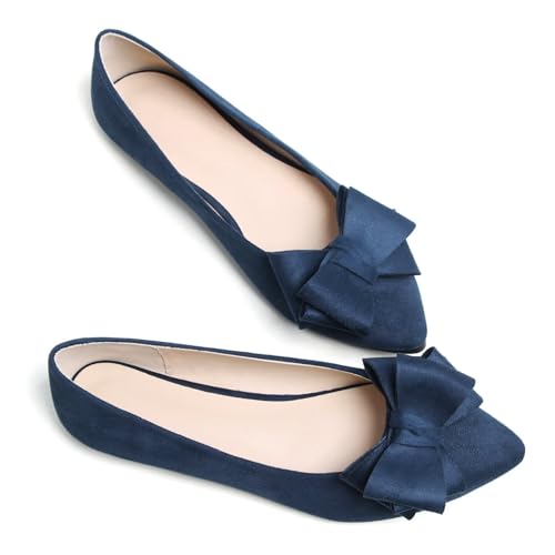 Image of TN TANGNEST Women's Flats Comfortable Dressy Slip On | Pointed Toe Bow Ballet Shoes, Business Casual Office Flats, Suede Flat Shoes