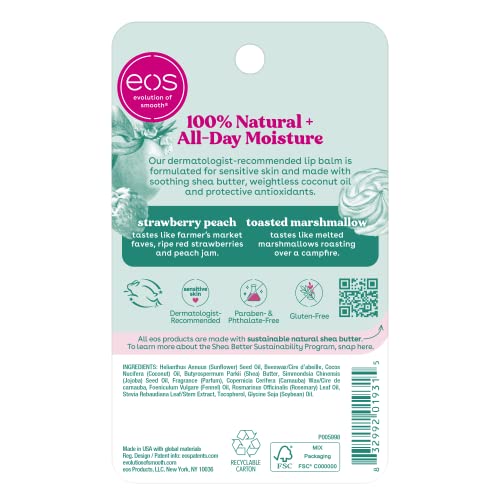 eos Super Soft Shea Lip Balm - Strawberry Peach and Toasted Marshmallow, 24 Hour Hydration, Lip Care to Moisturize Dry Lips, Gluten Free, 0.14 oz, 2 Pack