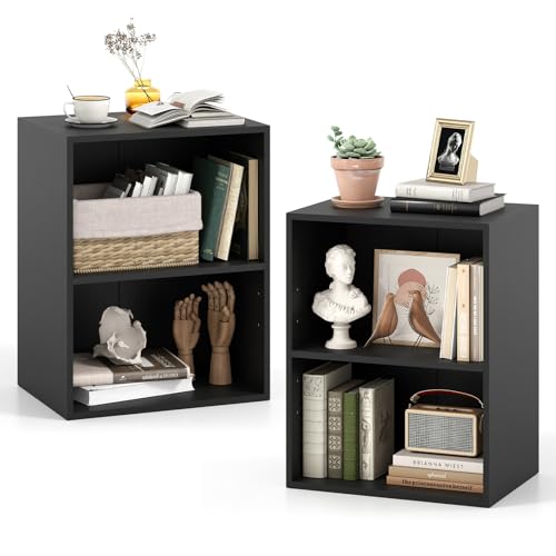 Giantex Bookshelf and Bookcase Set of 2, 2-Cube Storage Shelf