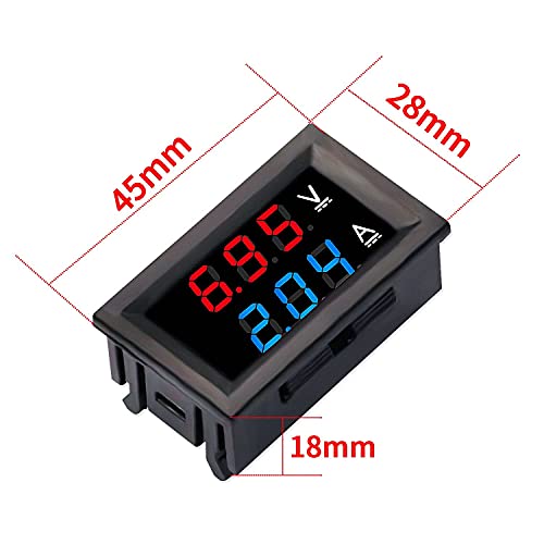 Image of ROBOWAY Mini Dual LED 0.28 inch Red-Blue Display Digital Voltmeter (0-100V) and Ammeter (10A)-LED Display Digital Voltmeter Ammeter - Voltage Current Tester (RW-142)
