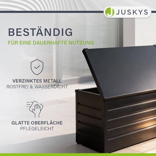 Juskys Metall Aufbewahrungsbox Limani 380 Liter - Outdoor Box - wasserdicht, abschließbar - Gartenbox, Auflagenbox, Kissenbox für Garten Anthrazit