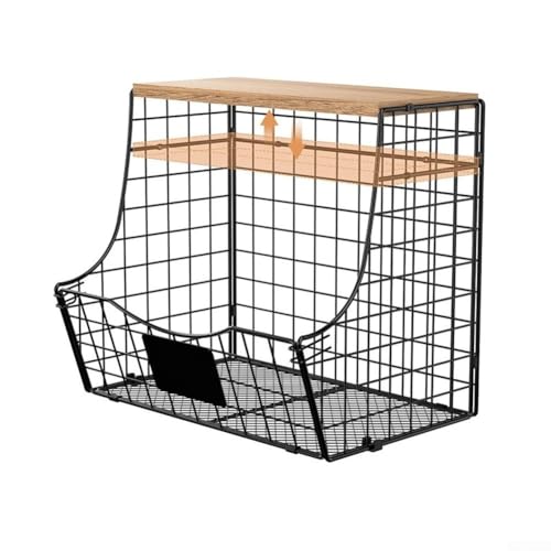 Wandmontierter, faltbarer Korb-Organizer, Küchen-Organizer mit verstellbarem Holzbrett, 30 x 20